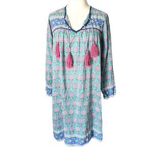 SZ Blockprints for J.Crew Leyla Mini Dress Tassels 100% Cotton Size Medium